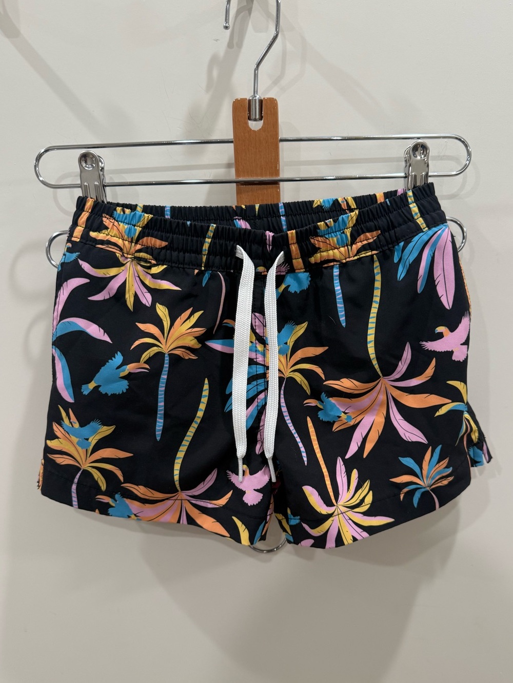 Youth 6/7 chubbies Black Tropical Print Swim Shorts with Pink, Yellow & Blue
